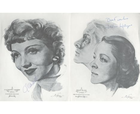 Actresses Helen Hayes and Claudette Colbert signed on two 10 x 8 b/w portrait prints. Good condition. All autographs come wit
