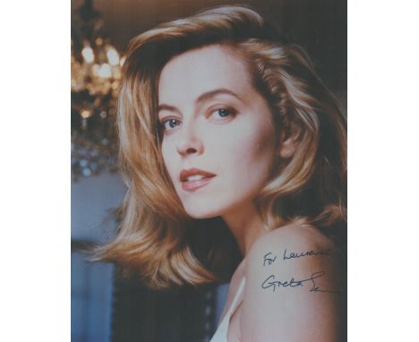 Actress Greta Scacchi signed 10 x 8 colour portrait photo, to Laurence. Good condition. All autographs come with a Certificat
