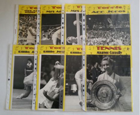 TENNIS, original press photos, action shots, inc. Billie Jean King (2), Maureen Connolly (with Wimbledon trophy, 1952), Ann J