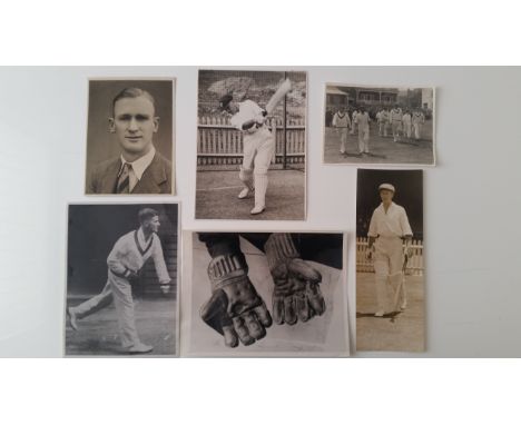 CRICKET, press photographs, England v Australia 1938: Don Bradman leading out the Australian team for the first test match at