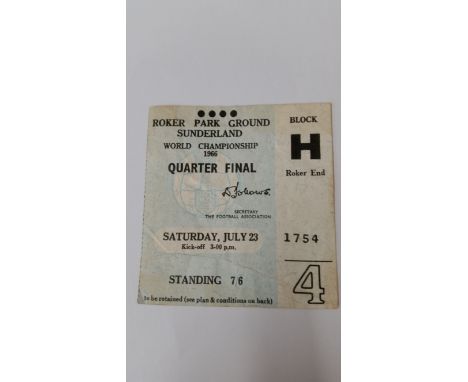 FOOTBALL, ticket, 1966 World Cup, Soviet Union v Hungary (quarter final), played at Roker Park (Sunderland), pale blue, VG