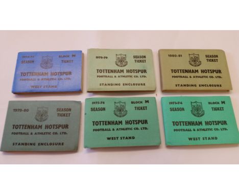 FOOTBALL, Tottenham Hotspur season ticket booklets, 1973/4, 1974/5, 1975/6, 1978/9, 1979/80 &amp; 1980/1, partially used, VG,