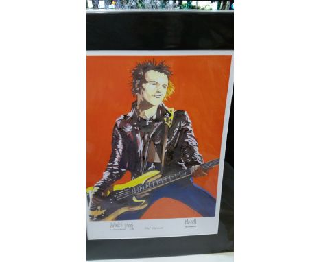 POP MUSIC, The Sex Pistols, colour print showing Sid Vicious half-length playing guitar, signed by the artist Paul Howell, LE