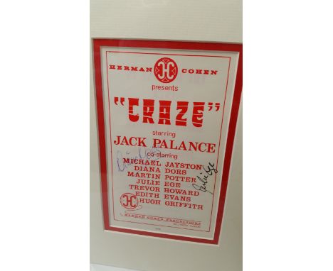 CINEMA, Craze, signed advertising leaflet by Diana Dors and Julie Ege (James Bond), overmounted between two photos, one photo