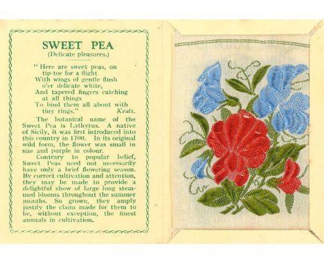WIX J., Kensitas Flowers 1st, Sweet Pea, dark red &amp; light blue, medium silk, op (plain back), VG