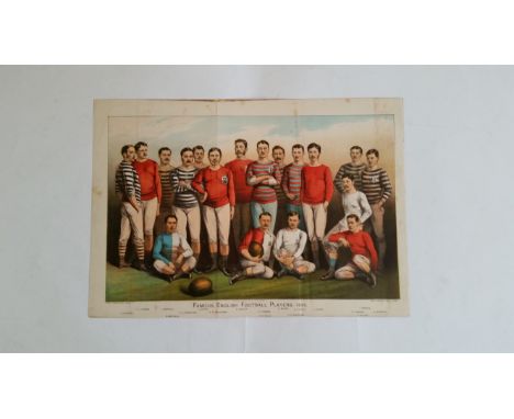 BOYS OWN, original colour print, Famous English Football Players 1881, with names annotated to lower white border, original f