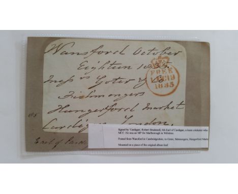 CRICKET, signed envelope free front envelope by Charles Greville, pu1832, played five first-class matches &amp; for Gentlemen