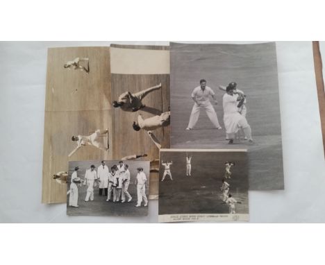 CRICKET, press photos, Australian test greats, Ray Lindwall bowls Trevor Bailey first ball for 0, to equal Clarrie Grimmett's