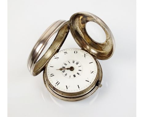 A William IV half hunter fusee silver pair case pocket watch, Birmingham 1831, the white enamel outer dial with personalised 
