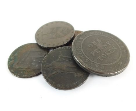 An assorted collection of 18th and 19th century tokens, comprising; Macclesfield x 2, Essex- Braintree 1794, Portsea 1794, So