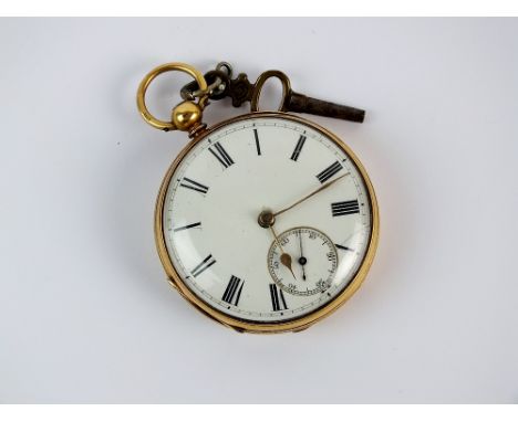 A Gentleman's mid 19th century 18ct gold open face fusee pocket watch, Chester 1866, the white enamel dial with black Roman n