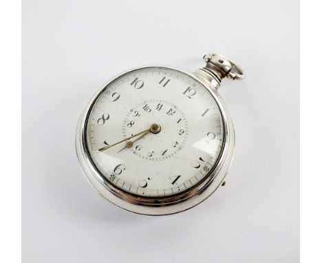 A George IV silver pair cased fusee pocket watch, Birmingham 1825, by Thomas Glase of Bridgnorth, the white enamel dial with 
