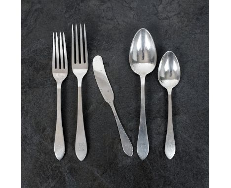 A part canteen of Tiffany & Co sterling silver cutlery, comprising; six table forks, six dessert forks, six dessert spoons, s