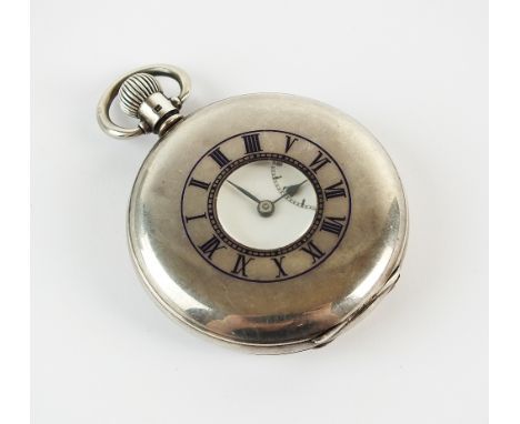 A Gentleman's silver J W Benson half hunter pocket watch, the white enamel dial with Roman numerals and subsidiary seconds di