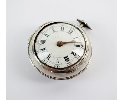 An early George III silver pair cased fusee pocket watch, London 1763, by Edward Webb, the white enamel dial with black Roman