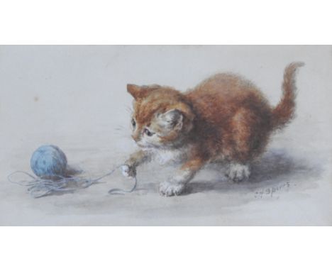 Charlotte H Spiers (1880-1914)
Kitten playing with a ball of wool
signed lower right
watercolour
12 x 22cm