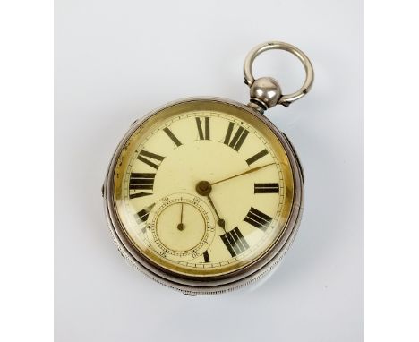 A late 19th century silver cased open face fusee pocket watch, Birmingham 1890, the enamel dial with black Roman numerals and