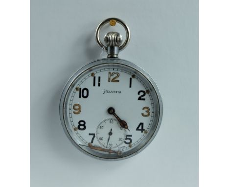 Helvetia Military pocket watch with white dial marked to the back with broad arrow GS/TP P48533 , in good working order