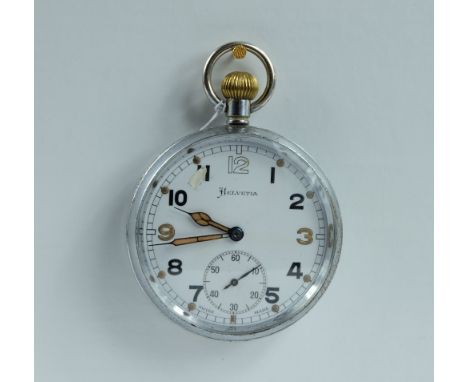 Helvetia Military pocket watch with white dial marked to the back with broad arrow G.S.T.P G2313 , in good working order (sli