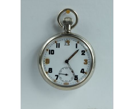 Military pocket watch with white dial marked to the back with broad arrow  S and G.S.T.P 015155  in good working order