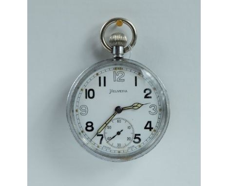 Helvetia Military pocket watch with white dial marked to the back with broad arrow G.S/T.P G23577 , in good working order (ca