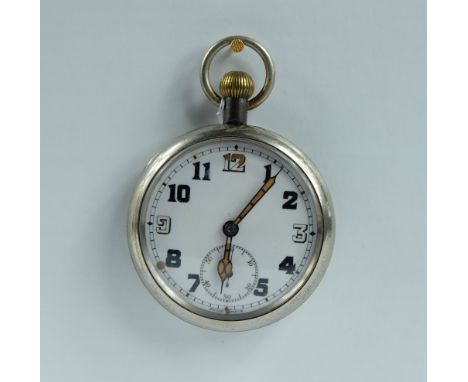 Military pocket watch with white dial marked to the back with broad arrow  and G.S.T.P A134629  in good working order