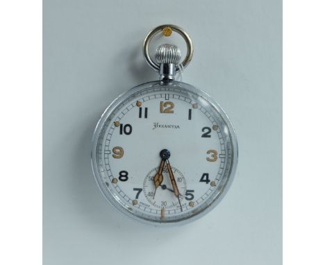 Helvetia Military pocket watch marked to the back with broad arrow G.S/T.P 166454, in good working order