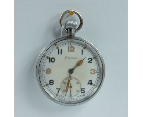 Helvetia Military pocket watch, white dial marked to the back with broad arrow GS/TP G22831
