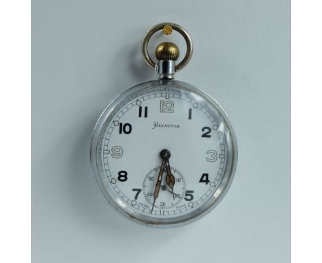 Helvetia Military pocket watch with white dial marked to the back with broad arrow GS/TP P69301 , in good working order