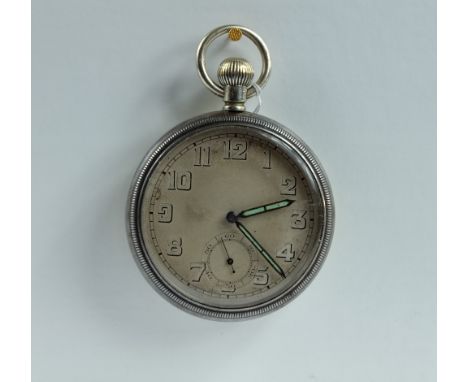 Military pocket watch with grey dial marked to the back with broad arrow & G.S.T.P 065781 in good working order