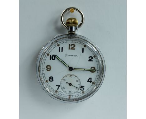 Helvetia Military pocket watch with white dial marked to the back with broad arrow G.S.T.P P82525 ( crack to dial and not wor