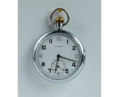 Cyma Military pocket watch with white dial marked to the back with broad arrow G.S.T.P M65461 , in good working order (crack 