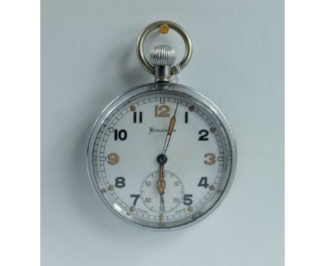 Helvetia Military pocket watch with white dial marked to the back with broad arrow G.S.T.P G24574 , in good working order