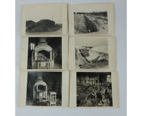 A collection of original black & white photographs of Auschwitz concentration camp taken by English army after liberation (20