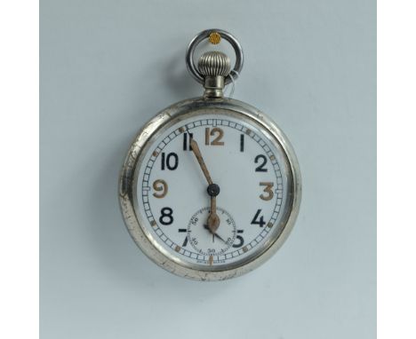 Military pocket watch with white dial marked to the back with broad arrow G.S.T.P 138167