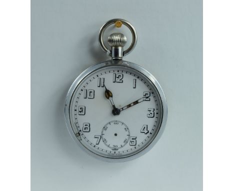 Military pocket watch with white dial marked to the back with broad arrow G.S.T.P 190287