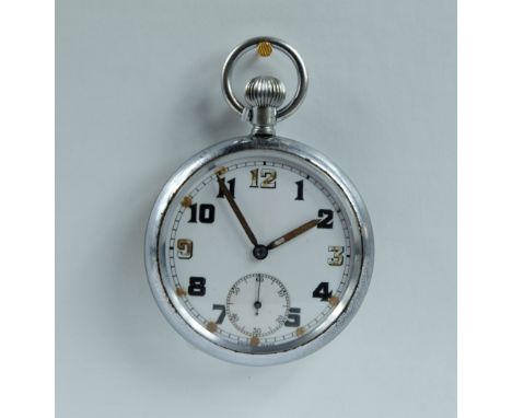 Military pocket watch with white dial marked to the back with broad arrow G.S.T.P 108735 XX , in good working order