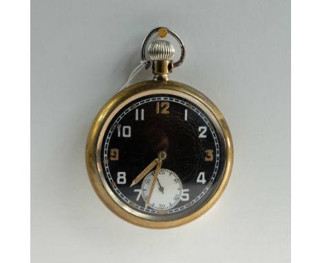 Military pocket watch with black dial marked to the back with broad arrow GS/TP S017207 , in good working order