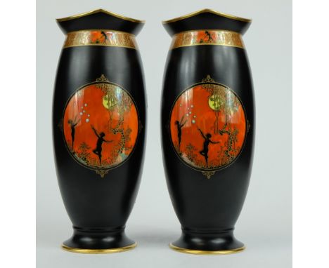 Pair Carltonware vases decorated in the Moonlight Cameo design, height 21cm  (2)