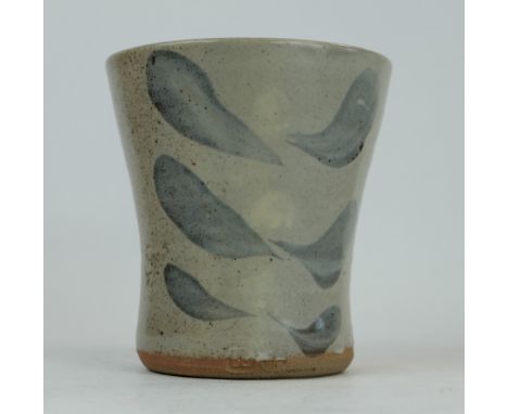 Bernard Leach stoneware studio flared vase, height 13cm  (5 cm hairline crack to top rim)