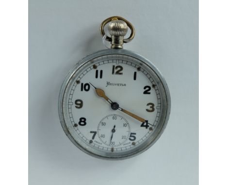 Helvetia Military pocket watch with white dial marked to the back with broad arrow G.S/T.P P48960 , in good working order (ca
