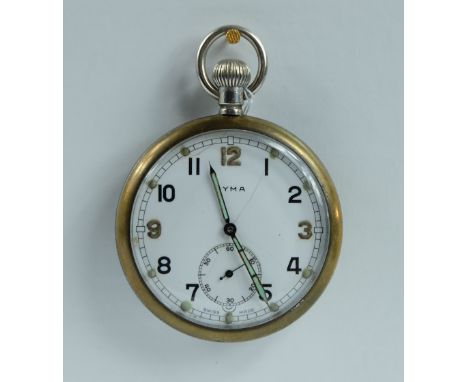 Cyma Military pocket watch with white dial marked to the back with broad arrow G.S.T.P M94164 , in good working order (case w