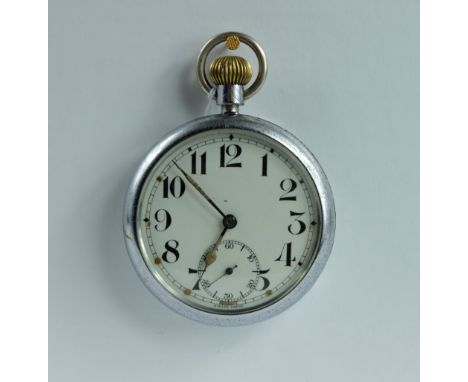 Military pocket watch with white dial marked to the back with broad arrow G.S.T.P xx113432 Bravingtons in working order