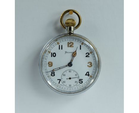 Helvetia Military pocket watch with white dial marked to the back with broad arrow GS/TP P64139 , in good working order