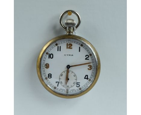 Cyma Military pocket watch with white dial marked to the back with broad arrow G.S.T.P M58604 , in good working order