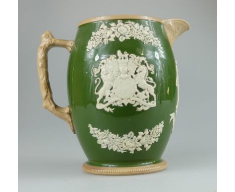 Copeland's late Spode embossed white on green jug Queen Victoria made for the diamond jubilee 1897, height 18.25cm