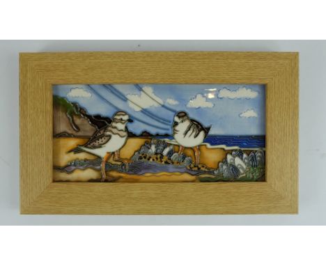 Moorcroft tile panel decorated with sea birds dated 2011 for the Moorcroft Collectors Club 25th Anniversary in wooden frame 2