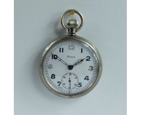 Grana Military pocket watch with white dial marked to the back with broad arrow G.S.T.P J13094