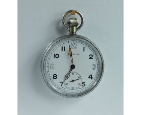 Helvetia Military pocket watch with white dial marked to the back with broad arrow G.S/T.P P40559 , in good working order