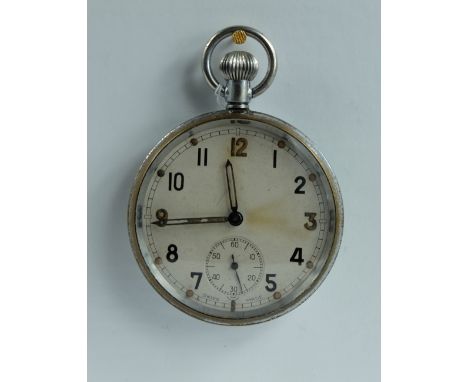 Military pocket watch with grey dial marked to the back with broad arrow & G.S.T.P Q11551 in good working order